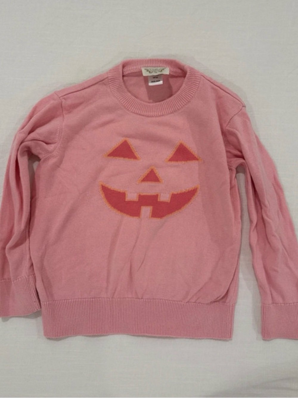 Kids Pink Pumpkin Face Crewneck Sweater